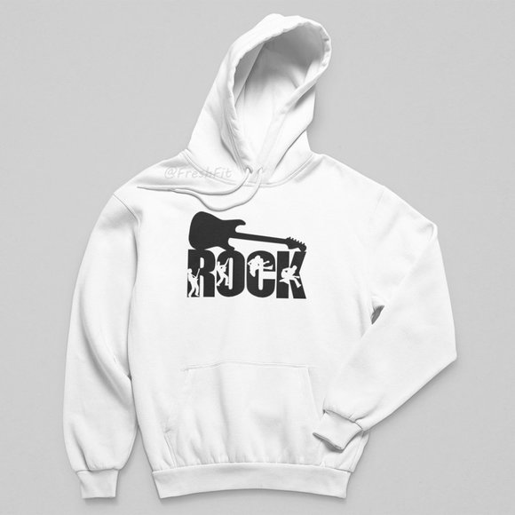 🆕Guitar Rock White Fleece Pullover Hoodie Sweatshirt - Picture 2 of 3
